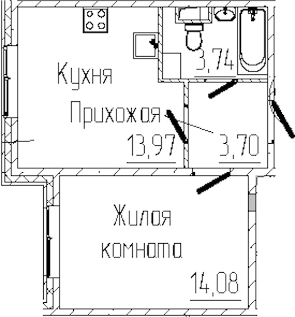 1-комнатная квартира 35.49 м², 1/6 эт., ЖК «SERTOLOVO PARK»